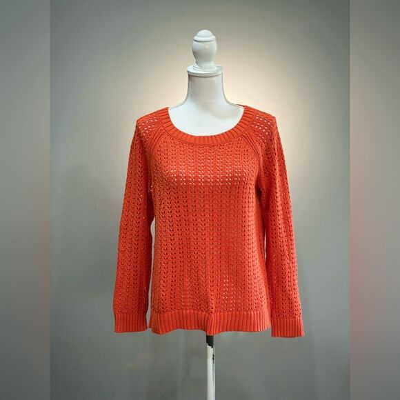 Orange Talbots Open Knit Sweater Size M EUC - Picture 1 of 7